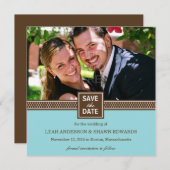 Moderne Koppel Save The Date Aankondiging Turquois (Voorkant / Achterkant)