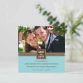 Moderne Koppel Save The Date Aankondiging Turquois (Staand voorkant)