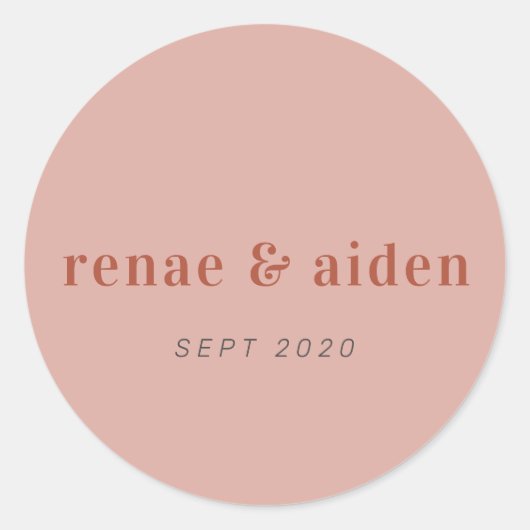 Moderne Koraal en Rust bruiloft sticker (Voorkant)