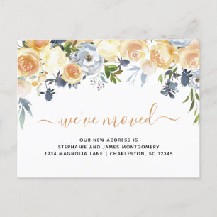 Moderne koraal peach Blue Waterverf Floral Moving Aankondigingskaart