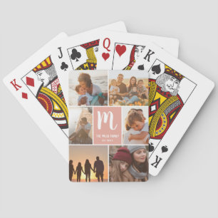 Moderne koraalfamilie monogram foto's rastercollag pokerkaarten