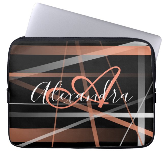 Moderne koraalstripes - Abstract patroonmonogram Laptop Sleeve (Voorkant)