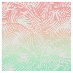 Moderne koraalturquoise tropische palmbomen patroo stof