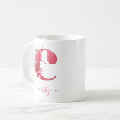 Moderne koraalWaterverf Floral roze Monogram C Koffiemok (Voorkant links)