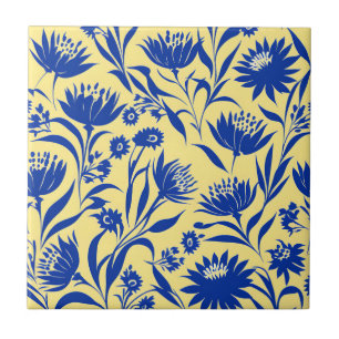 Moderne korenbloem blauwe bloem op geel tegeltje