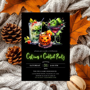 Moderne kostuums & cocktail Neon Halloween Party Kaart
