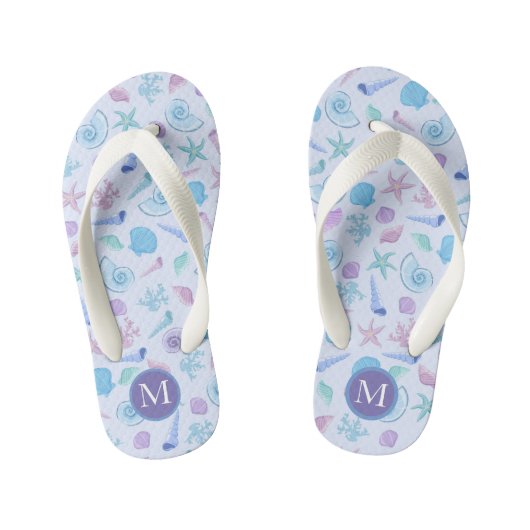 Moderne, koude Zeeen schelp Pastel Monogram Kinder Teenslippers (Voetbed)