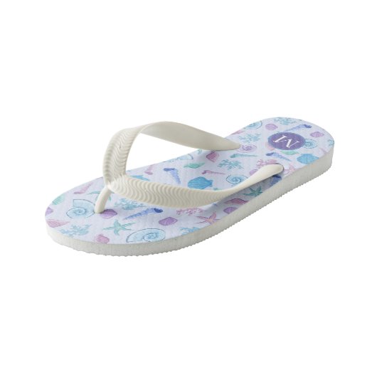 Moderne, koude Zeeen schelp Pastel Monogram Kinder Teenslippers (Schuin)