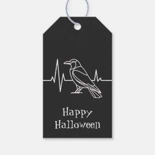 Moderne Kraai & hartslag, minimalistisch, Hallowee Cadeaulabel