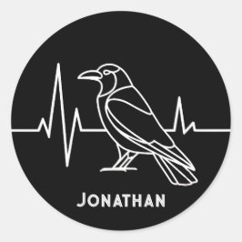 Moderne kraai & hartslag tarief, minimalistisch, ronde sticker