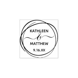 Moderne Krabbel Cirkel Namen Datum Trouwen Rubberstempel