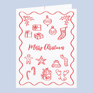 Moderne krabbelillustratie Doodle Rood en Wit Feestdagen Kaart