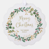 Moderne krans en gouden script | Vrolijk kerstfees Ornament Kaart (Voorkant)