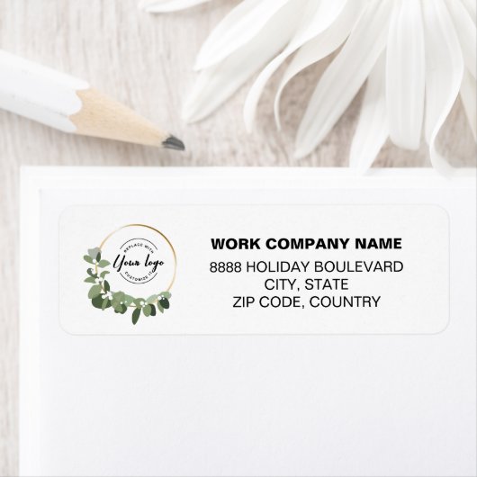 Moderne krans groene kerst aangepaste logo etiket (Insitu)