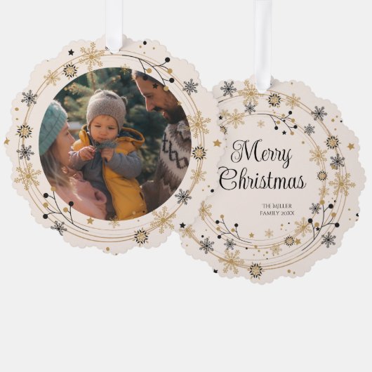 Moderne krans met Script Vrolijk Kerstfeest Ornament Kaart (Voorkant / Achterkant)