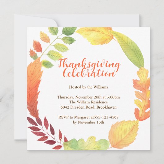 Moderne krans Oranje val laat Thanksgiving Kaart (Voorkant)