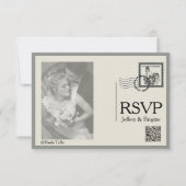  moderne krantenstijl bruiloft RSVP kaartje (Voorkant)