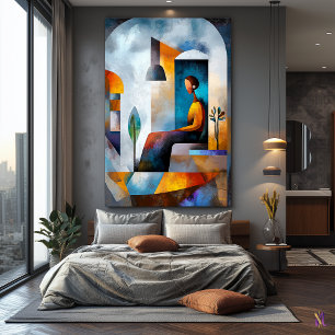 Moderne Kubistische Visie op Het Tijdperk van de L Canvas Afdruk