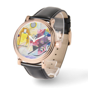 Moderne Kunst Abstract Kandinsky Geel Rood Blauw Horloge