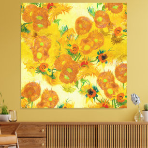 Moderne kunst geel Sinaasappel zonnebloemen olieve Canvas Afdruk