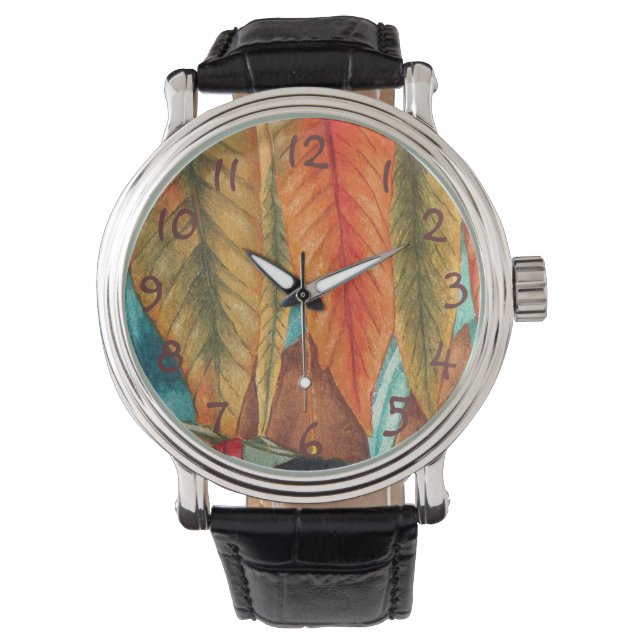 Moderne kunst herfst blad gestileerd kleurrijk horloge (Voorkant)
