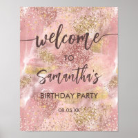 Moderne Kunst Meisje Roze Faux Gouden Glitter Welk