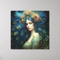 Moderne Kunst met Vrouw en Peacock Veren