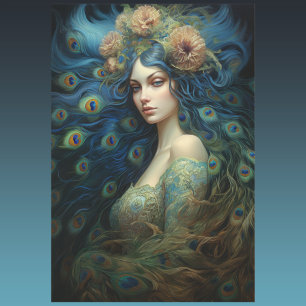 Moderne Kunst met Vrouw en Peacock Veren Tissuepapier
