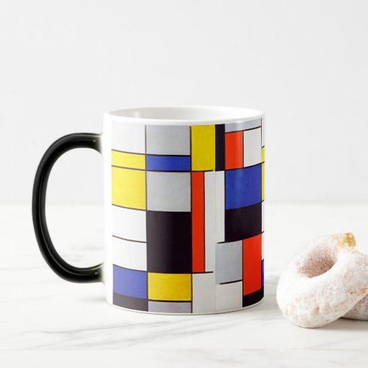 Moderne kunst Mok - Piet Mondriaan's Retro Harmony (Met donut)