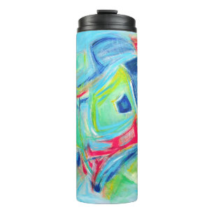 Moderne Kunst Schilderij Expressieve Groen en Blau Thermosbeker