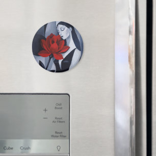 Moderne Kunst Vrouw met Rode Roos Cirkelmagneet Magneet