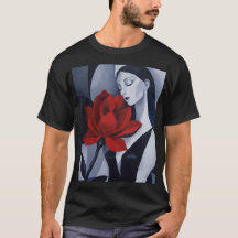 Moderne Kunst Vrouw met Rode Roos Noir Grafische T
