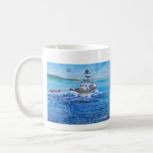 Moderne kunst Witte en Zee Blauwe vissers Koffiemok