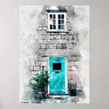 Moderne kunstblauwe waterverf schilderij op