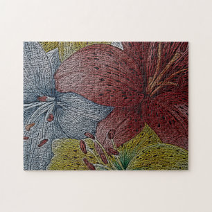 Moderne kunstschildering van kleurrijke leliebloem legpuzzel