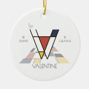 Moderne kunststijlmonogram. Brief V Keramisch Ornament