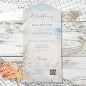 Moderne kust Waterverf strand QR code All In One Uitnodiging