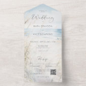 Moderne kust Waterverf strand QR code All In One Uitnodiging (Binnen)