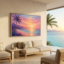 Moderne Kust Zonsondergang Palmboom Muurkunst Post