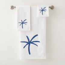 Moderne kustblauw geschilderde palmboom handdoek