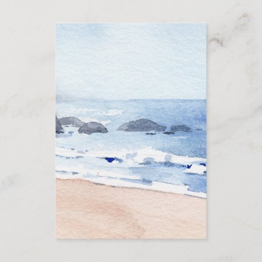 Moderne Kuststrand Waterverf Bruiloft Informatiekaartje (Achterkant)