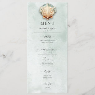 Moderne Kustzeeschelp Aqua Bruiloft Menu