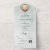 Moderne Kustzeeschelp Aqua Waterverf QR Code All In One Uitnodiging (Binnen)