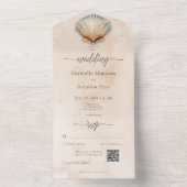 Moderne Kustzeeschelp Zand Waterverf QR Code All In One Uitnodiging (Binnen)