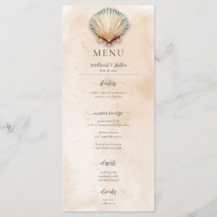 Moderne Kustzeeschelp Zandbruiloft Menu