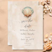 Moderne Kustzeeschelp Zandbruiloft Save The Date