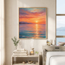 Moderne Kustzonsondergang Over Zee Muur Kunst Post