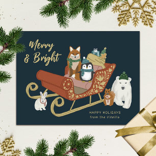 Moderne Kute Animal Friends en Slaapse Kerstmis Feestdagenkaart
