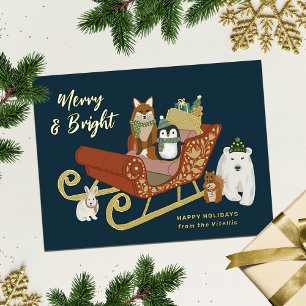 Moderne Kute Animal Friends en Slaapse Kerstmis Folie Feestdagen Briefkaart