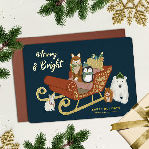 Moderne Kute Animal Friends en Slaapse Kerstmis Folie Feestdagenkaart